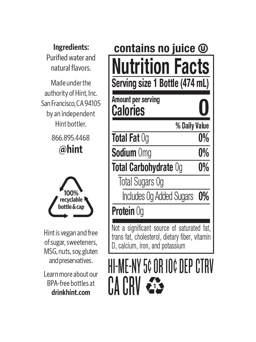 nutritional label 0 sugar, 0 calories